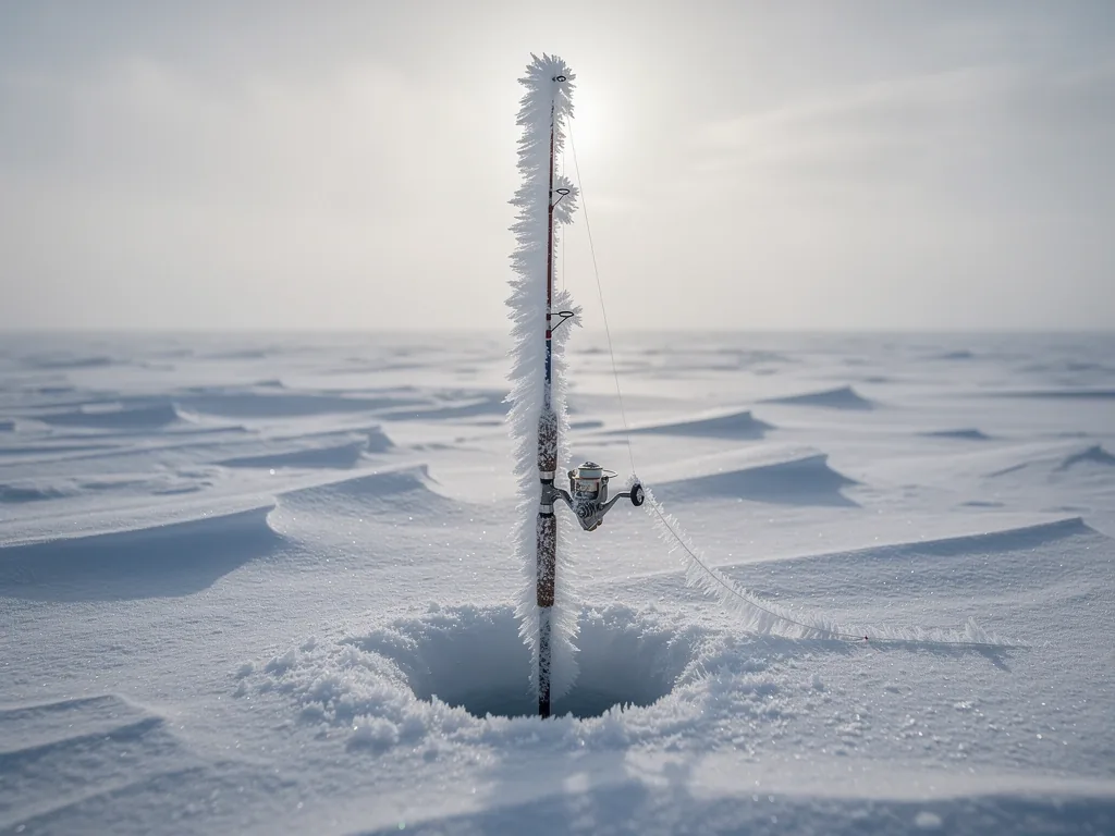 Ice-encrusted arctic fishing gear
