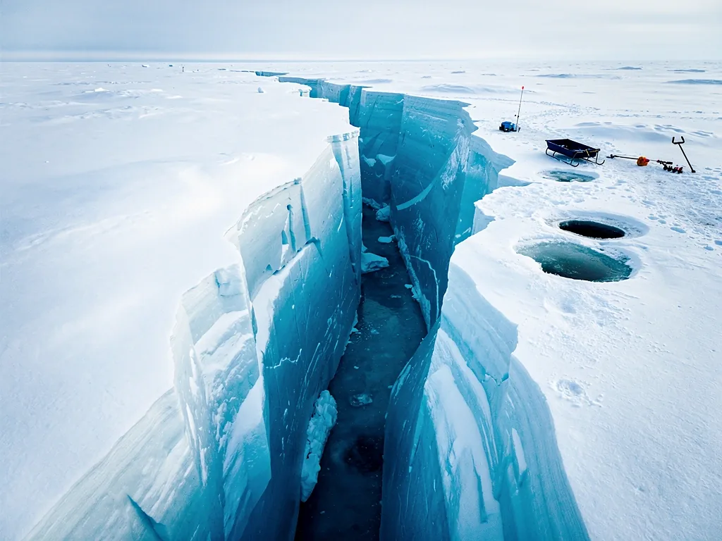 Vast cracked ice landscape representing environmental risk